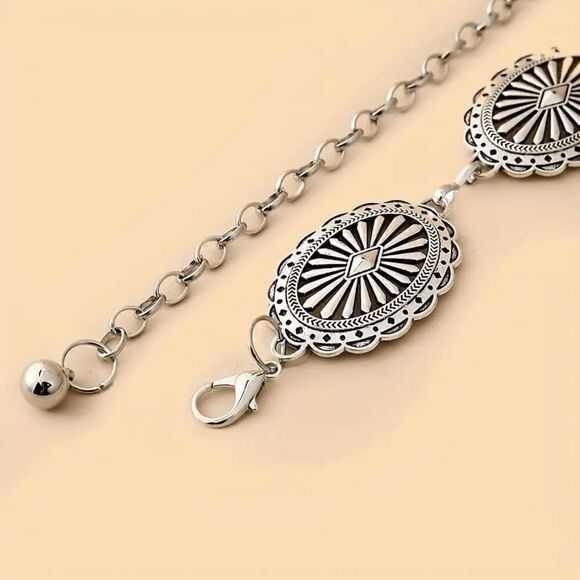 Western Boho Silver Concho Waist Chain Belt - Picture 3 of 4